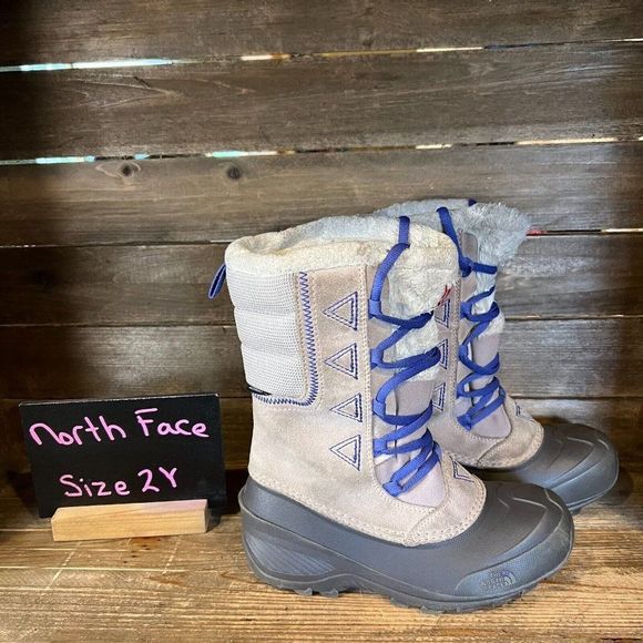 Kids North Face Shellista Lace II Gray Heat Seeker Waterproof Snow Boots Size 2 - Picture 1 of 7